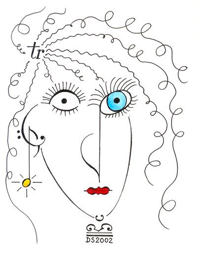 Faszinierende Dame - Gesicht einer Frau mit Musiknotation gezeichnet von Dmitri Smirnov
