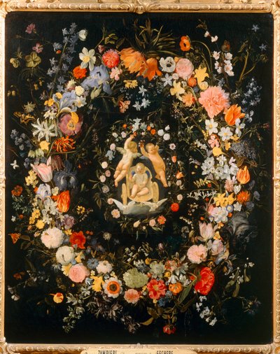 Der Triumph der Liebe mit Blumenumrahmung von Domenichino (1581 1641)