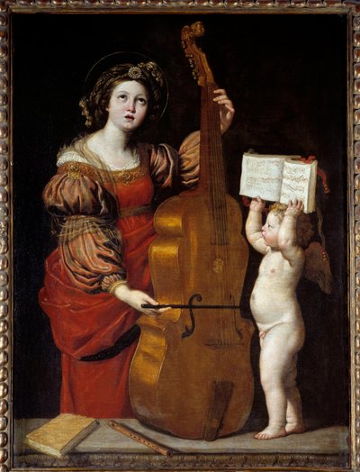 Heilige Cäcilia mit einem Engel, der eine Partitur hält von Domenichino