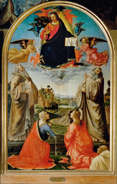 Christus in Herrlichkeit mit den Heiligen Benedetto, Romualdo, Attinea und ... von Domenico (1449-94) Ghirlandaio