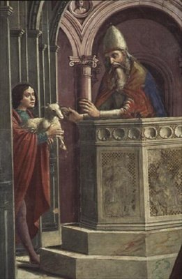 Joachim bringt sein Opfer dar, aus der Vertreibung Joachims aus dem Tempel (Detail) von Domenico Ghirlandaio