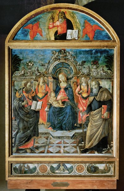 Thronende Madonna, das Jesuskind, zwei Engel und die Heiligen Bartholomäus und Antonius Abbas ... von Domenico (1449-94) Ghirlandaio