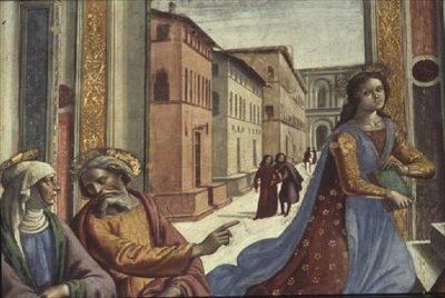 Die Jungfrau Maria im Tempel (Fresko) (Detail) von Domenico Ghirlandaio