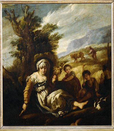 Das erste Zeitalter, Eva beim Spinnen und Adam beim Pflügen, auch genannt Landleben von Domenico (after) Fetti