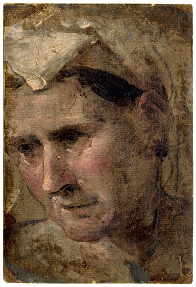 Kopf einer alten Frau, die nach links schaut, Öl auf Papier von Domenico Beccafumi