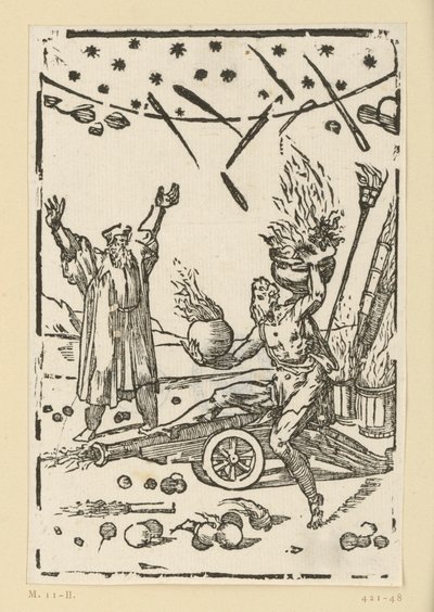 Das fertige Geschütz als Ergebnis des Gusses; zugleich eine Darstellung der Pulverwirkung. Aus der Folge "De re metallica". von Domenico Beccafumi