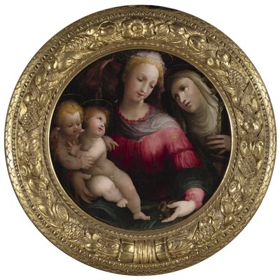 Madonna mit Kind, dem jungen Johannes dem Täufer und der heiligen Katharina von Siena von Domenico Beccafumi