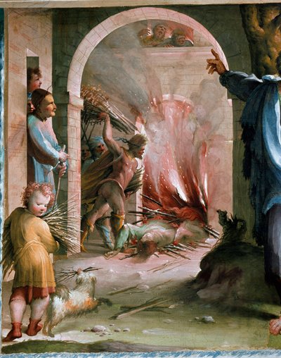 Publius Mucius Scaevola (2. Jahrhundert v. Chr.) wirft seine Kollegen ins Feuer von Domenico Beccafumi