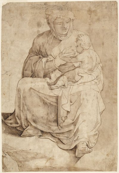 Sitzende Madonna, die das Kind stillt, von einer eingelegten Bodenplatte im Siena-Duomo von Domenico Beccafumi