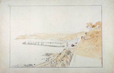 Porto Maurizio von Oneglia aus gesehen, ca. 1859, von Pasquale Domenico Cambiaso, Italien, Bleistift und Aquarell von Domenico Cambiaso
