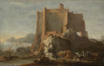 Landschaft mit Felsen und Festung, ca. 1640-50 von Domenico Gargiulo