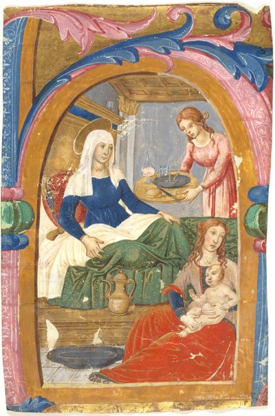 Die Geburt der Jungfrau in einem Initial H von Domenico Ghirlandaio
