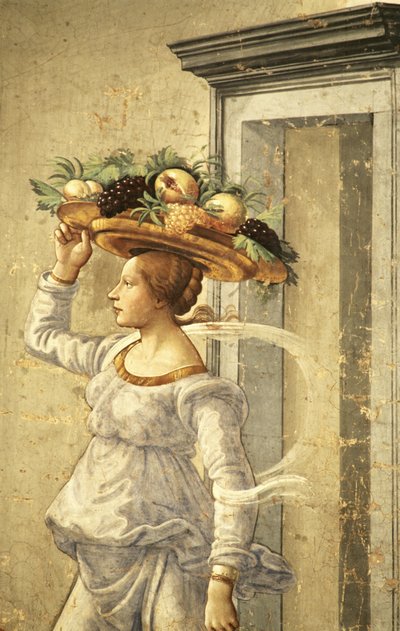 Frau trägt Obst, aus der Geburt von Johannes dem Täufer von Domenico Ghirlandaio