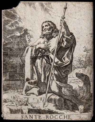 Heiliger Rochus. Radierung von D.M. Canuti. von Domenico Maria Canuti
