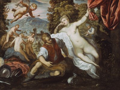 Venus und Mars mit Amor und den drei Grazien in einer Landschaft von Domenico Robusti Tintoretto