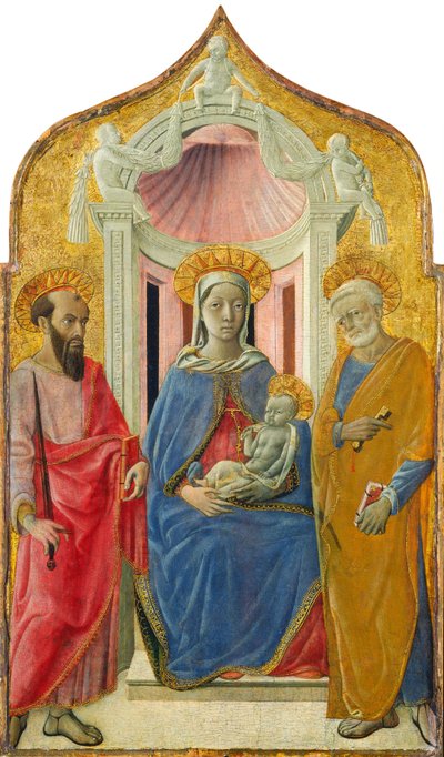 Madonna und Kind auf dem Thron mit den Heiligen Peter und Paul, ca. 1430 von Domenico di Bartolo