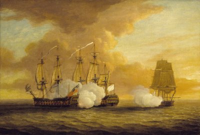 Seeschlacht zwischen der HMS Lion und Elisabeth und dem französischen Schiff Du Teillay am 9. Juli. von Dominic Serres