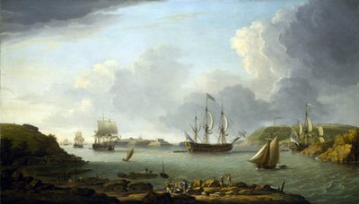Rückkehr einer Flotte nach Plymouth (England), Beschreibung der Stadt und der Bucht, einschließlich Drake Island und Edgcumbe Mountain von Dominic Serres