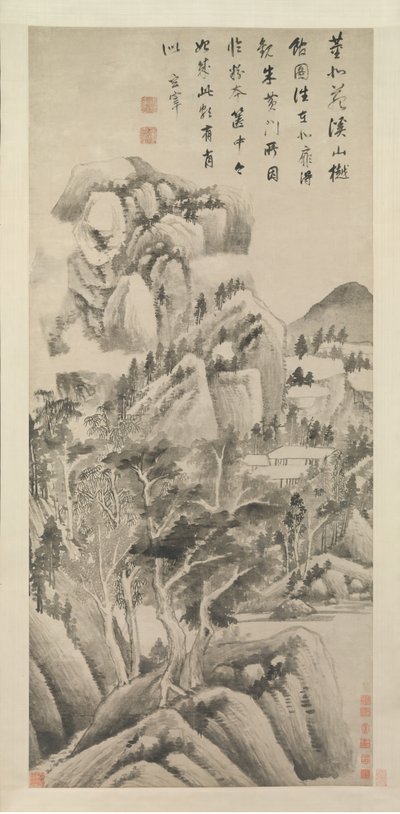 Beschattete Behausungen zwischen Bächen und Bergen von Dong Qichang