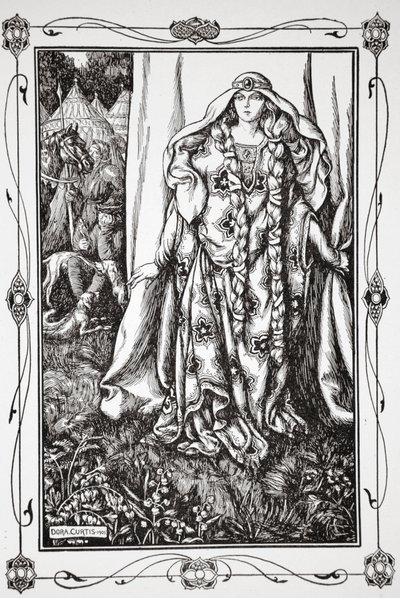 An der Tür einer... stand eine Dame, 1905 von Dora Curtis
