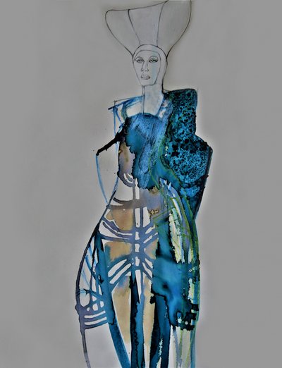 Blaues Modeporträt von Doris Schmitz