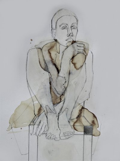 Nachdenkliche sitzende Figur von Doris Schmitz