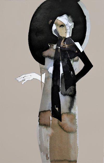 Elegante Frau mit schwarzem Hut von Doris Schmitz