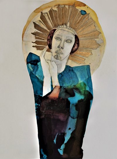 Königliche Frau mit goldenem Heiligenschein von Doris Schmitz