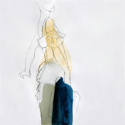 Gelbes Oberteil blauer Umhang von Doris Schmitz