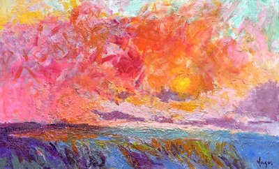 Lebendiger Sonnenuntergang am Meer von Dorothy Fagan