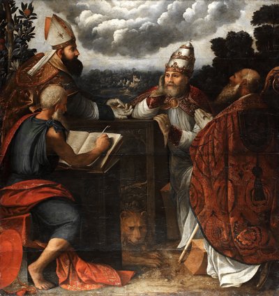 Disput von vier Kirchenvätern über die Unbefleckte Empfängnis, 1541 von Dosso Dossi