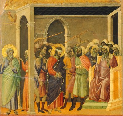 Verspottung Christi (Cristo percosso), Detail, Recto der Maestà von Duccio di Buoninsegna