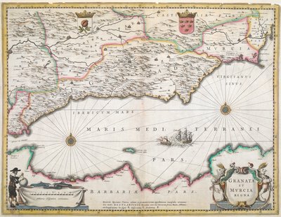 Eine Karte aus dem 17. Jahrhundert der Regionen Granada und Murcia in Spanien von Dutch School
