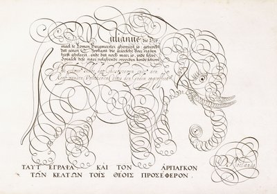 Ein kalligraphisches Design eines Elefanten, 1616-1617 und spätes 17. Jahrhundert von Dutch School