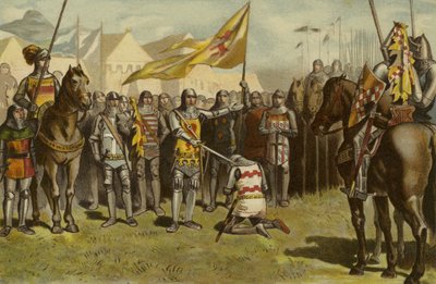 Ein Soldat wird zum Ritter geschlagen, 14. Jahrhundert von Dutch School