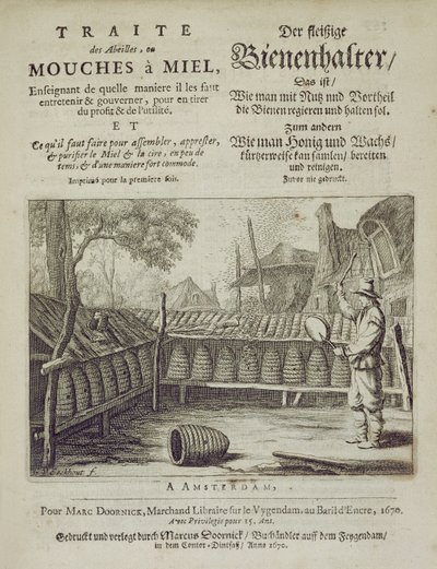 Titelblatt von Traite des Abeilles, ou Mouches a Miel..., gedruckt in Französisch und Deutsch, graviert von G.V. Eckhout, Amsterdam 1670 von Dutch School