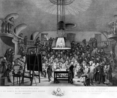 J. H. van Swinden, zeigt die Erzeugung von Elektrizität der Felix Meritis Gesellschaft, Amsterdam, um 1800 von Dutch School