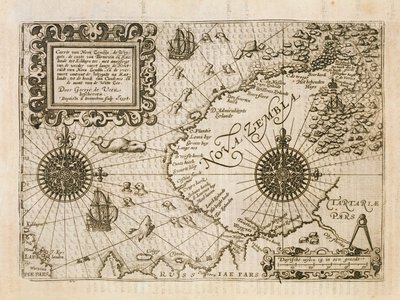 Karte des neu entdeckten Nova Zembla, Illustration aus Diarium Nauticum, seu vera descriptio trium navigationum admirandarum... von Gerrit de Veer, 1598 von Dutch School