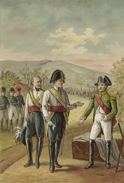 Treffen von Napoleon und Kaiser Franz II. von Österreich nach der Schlacht von Austerlitz, 1805 von Dutch School