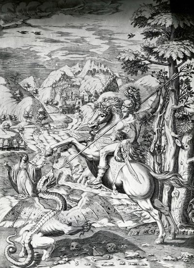Sankt Georg und der Drache, 16. Jahrhundert von Dutch School