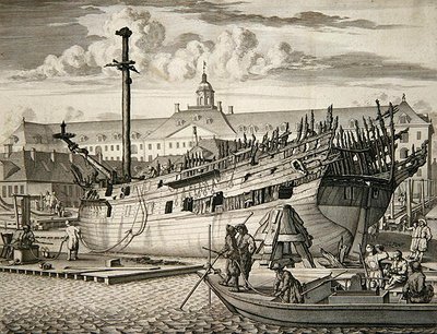 Schiff, das vor dem Marinearsenal der Niederländischen Ostindien-Kompanie in Brand geriet von Dutch School