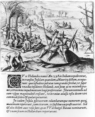 Die Niederländer auf Mauritius im Jahr 1598, graviert von de Bry von Dutch School