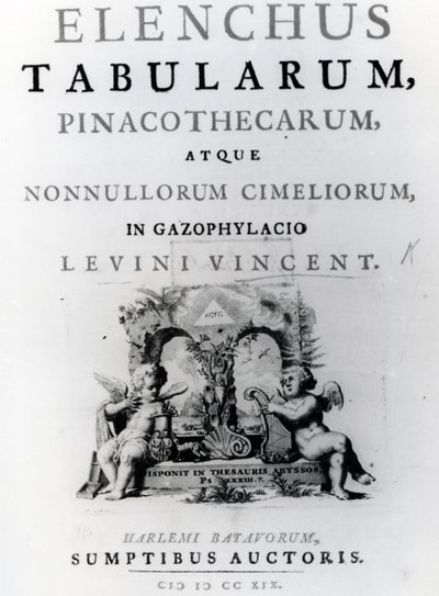 Titelseite für Elenchus Tabularum von Levinus Vincent, veröffentlicht 1719 von Dutch School