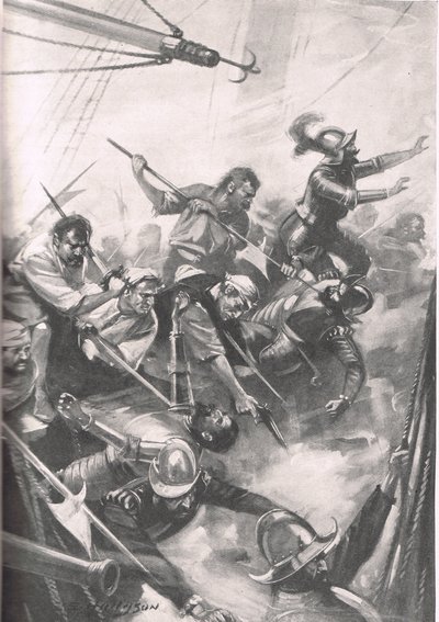 Die Engländer vertreiben die Spanier bei San Juan de Ulua, Illustration aus 