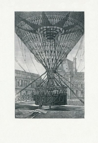 Panoramische Aussichtsplattform mit einem Heißluftballon, veröffentlicht ca. 1880 von E. A. Tilly