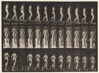 Tafel 119. Steigung hinabsteigen, rechte Hand auf Brust (Schuhe) von Eadweard Muybridge