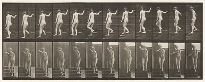 Tafel 132. Treppenabstieg, Umschauen und Winken von Eadweard Muybridge