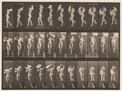 Tafel 133. Treppenabstieg, Taschentuch über die Schultern werfen von Eadweard Muybridge