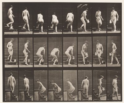 Tafel 150. Treppenabstieg; sich bücken, Krug heben, drehen von Eadweard Muybridge