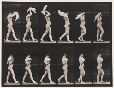 Tafel 40. Gehen, Taschentuch über die Schultern werfen von Eadweard Muybridge